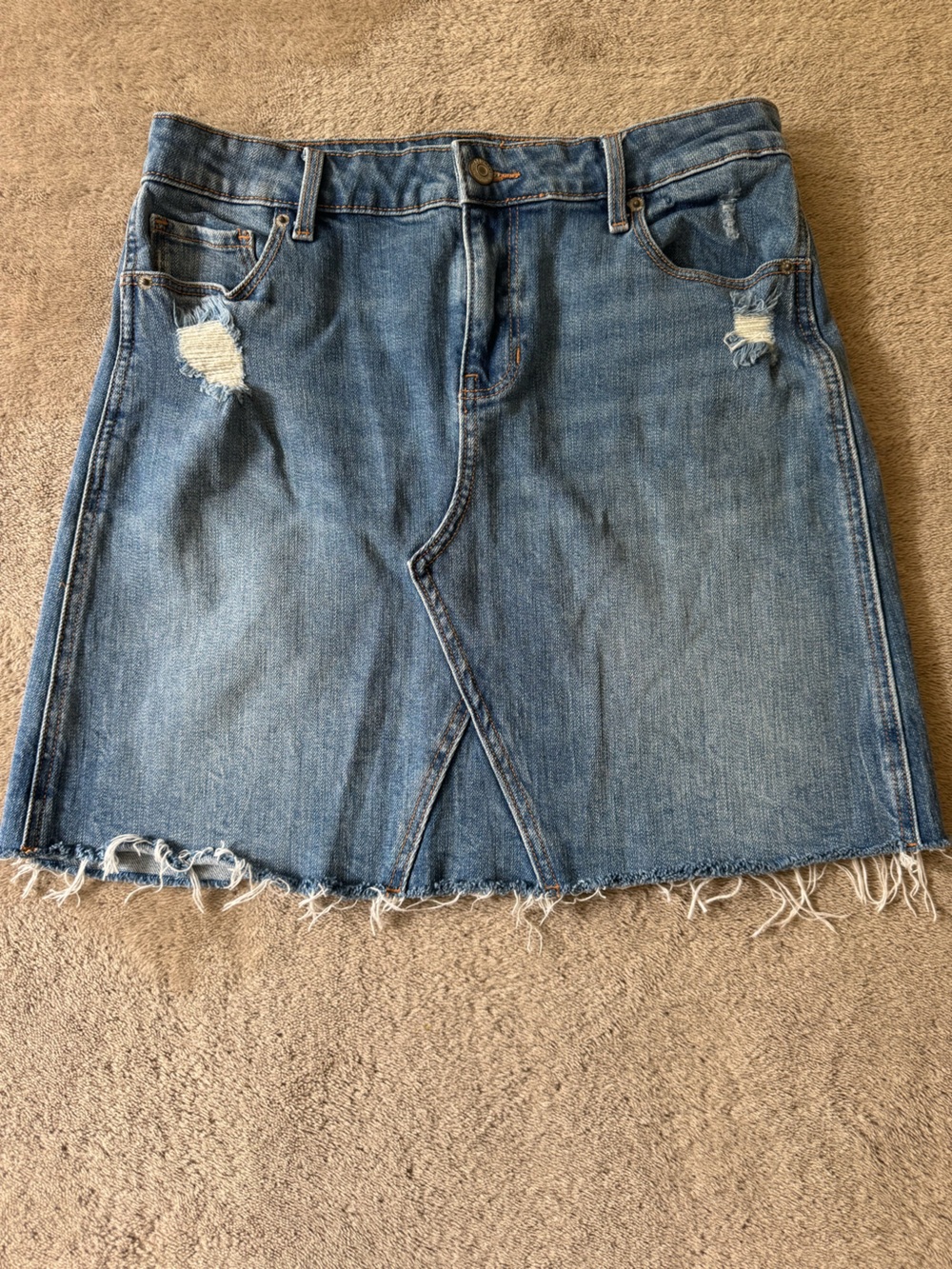 Denim Frayed Hem Mini Skirt - size 6